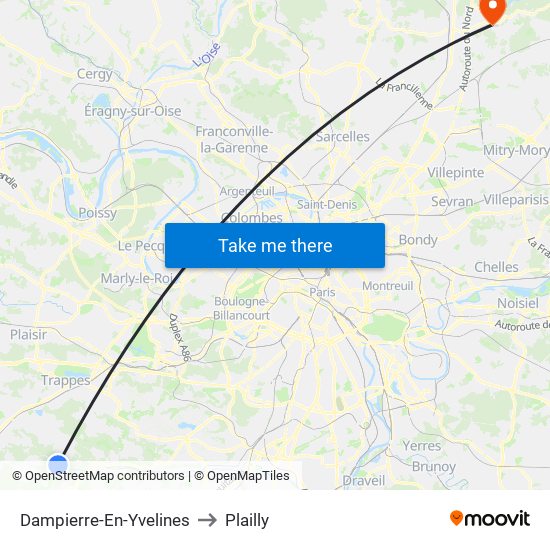 Dampierre-En-Yvelines to Plailly map