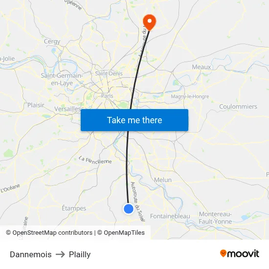 Dannemois to Plailly map