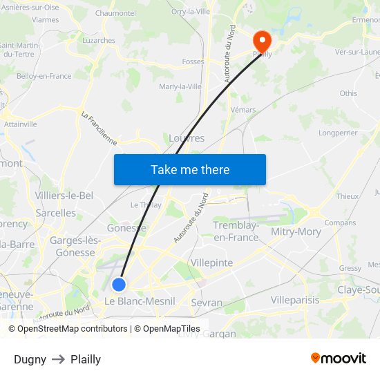 Dugny to Plailly map