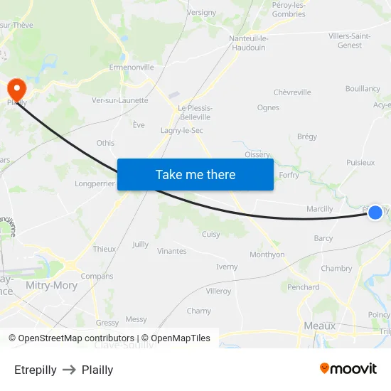 Etrepilly to Plailly map