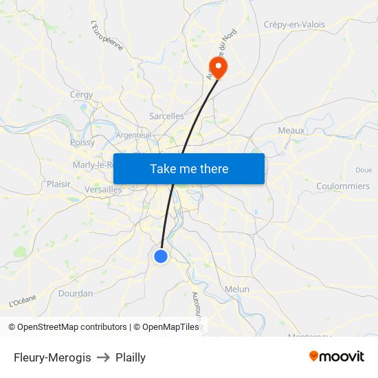 Fleury-Merogis to Plailly map