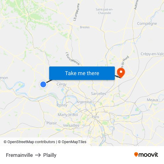 Fremainville to Plailly map