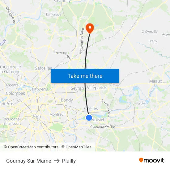 Gournay-Sur-Marne to Plailly map