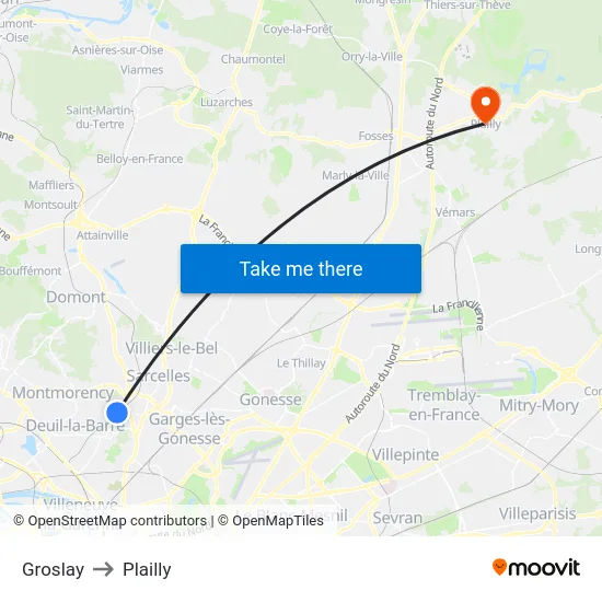 Groslay to Plailly map