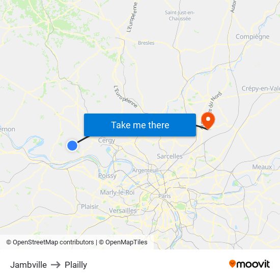 Jambville to Plailly map