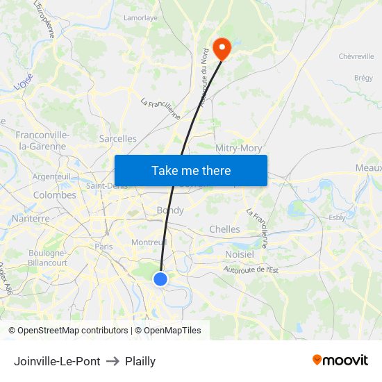 Joinville-Le-Pont to Plailly map