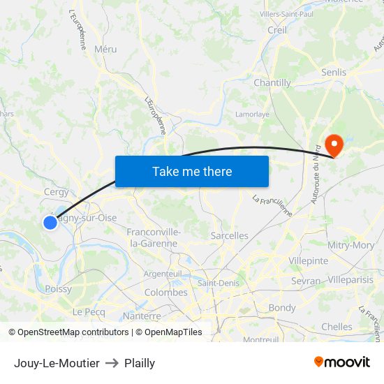 Jouy-Le-Moutier to Plailly map