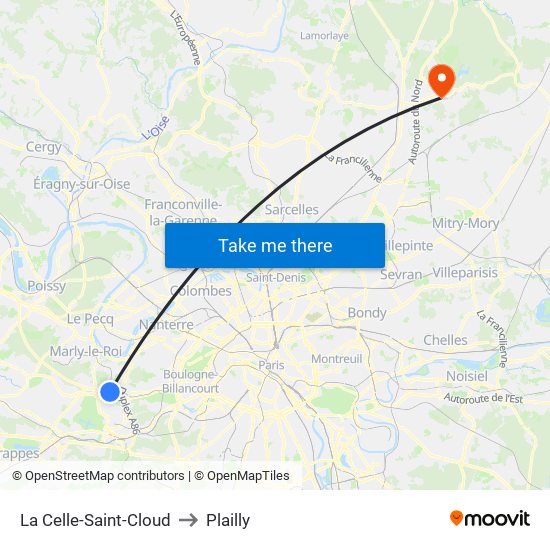 La Celle-Saint-Cloud to Plailly map