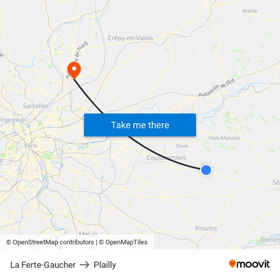 La Ferte-Gaucher to Plailly map