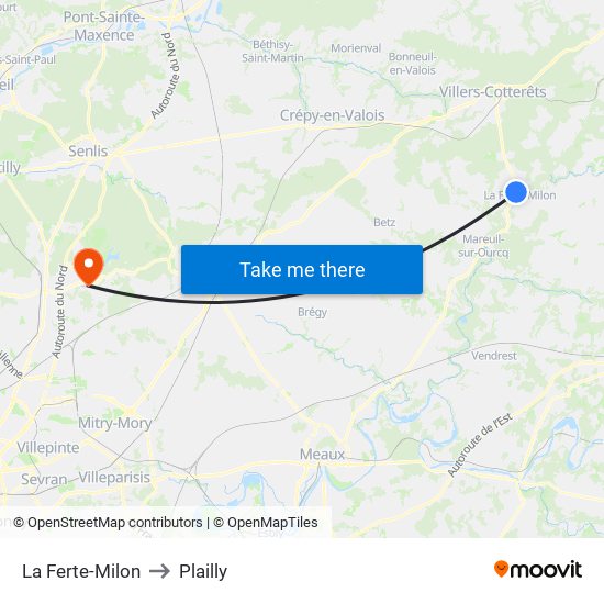 La Ferte-Milon to Plailly map