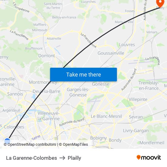 La Garenne-Colombes to Plailly map
