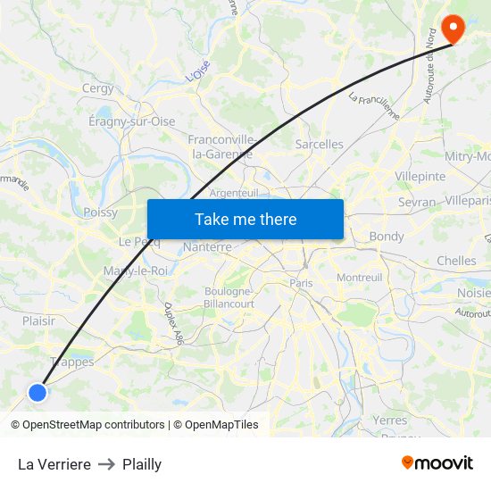 La Verriere to Plailly map
