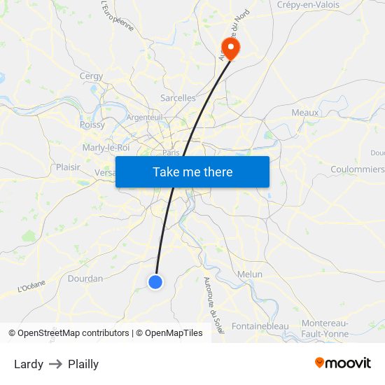 Lardy to Plailly map