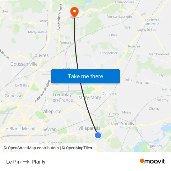 Le Pin to Plailly map