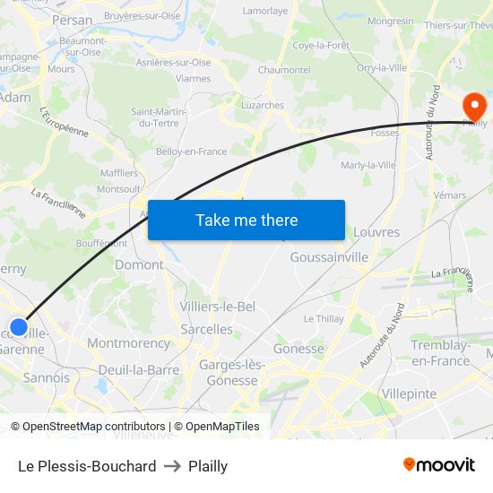 Le Plessis-Bouchard to Plailly map