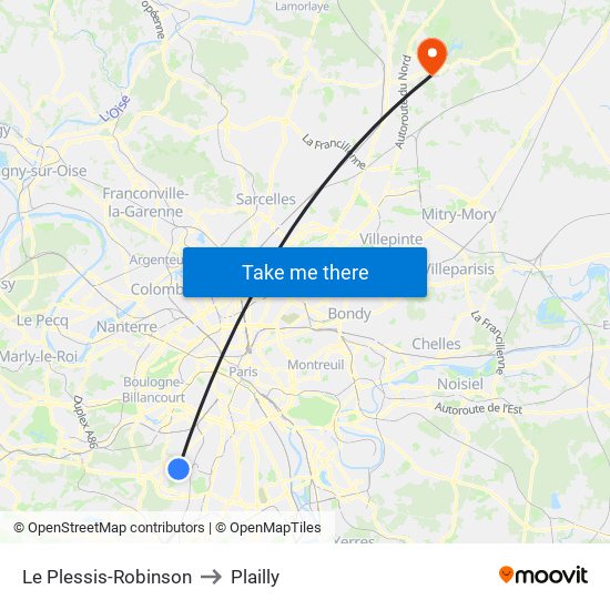 Le Plessis-Robinson to Plailly map