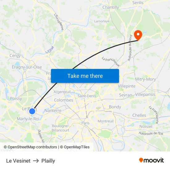 Le Vesinet to Plailly map