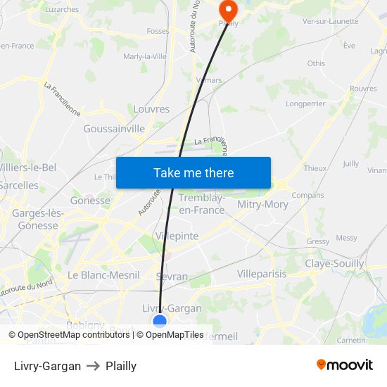Livry-Gargan to Plailly map