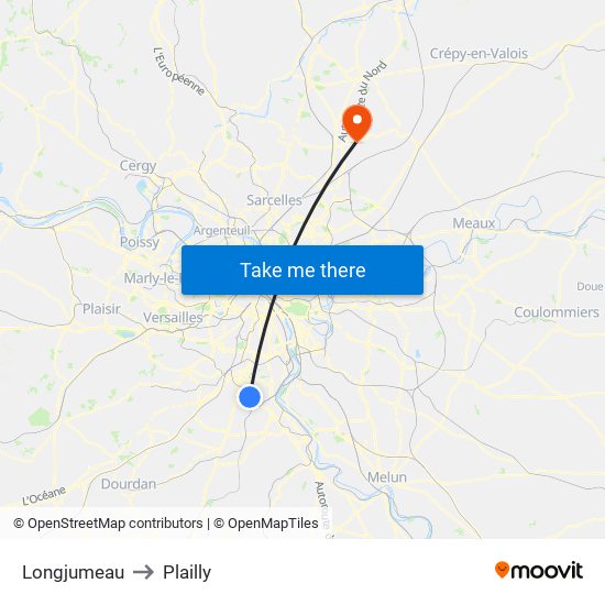 Longjumeau to Plailly map