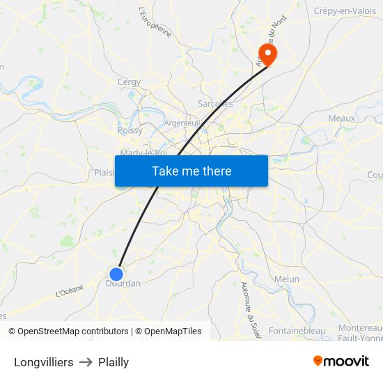 Longvilliers to Plailly map