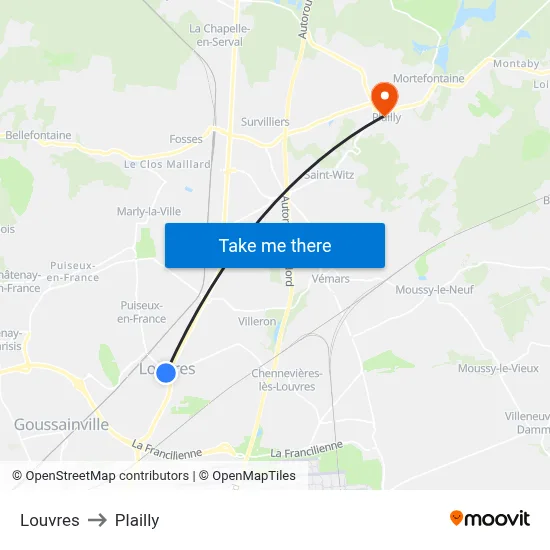 Louvres to Plailly map