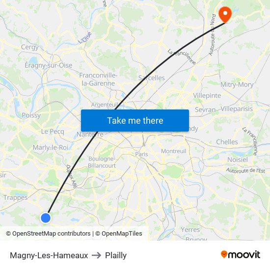 Magny-Les-Hameaux to Plailly map
