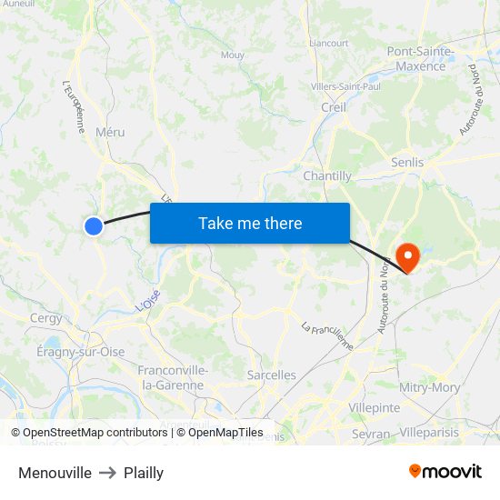 Menouville to Plailly map