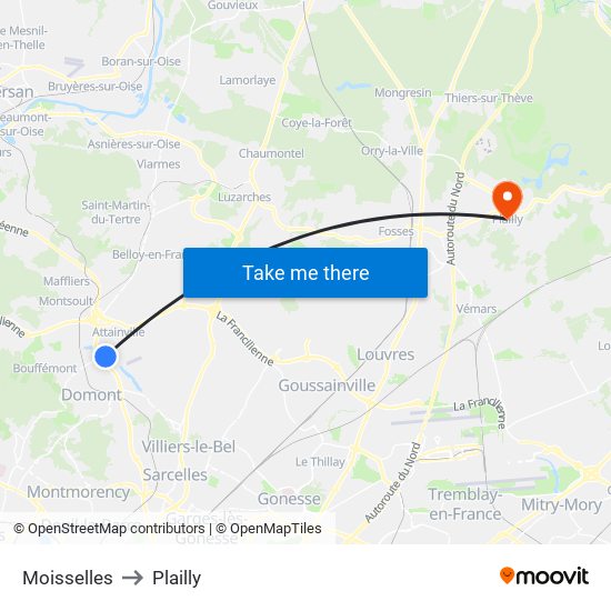 Moisselles to Plailly map