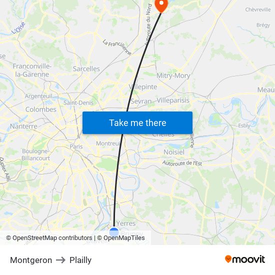Montgeron to Plailly map