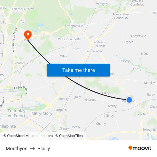 Monthyon to Plailly map