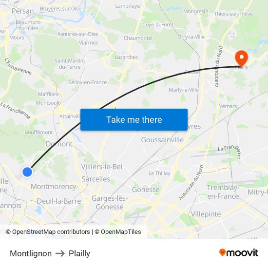 Montlignon to Plailly map