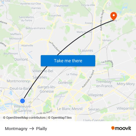 Montmagny to Plailly map