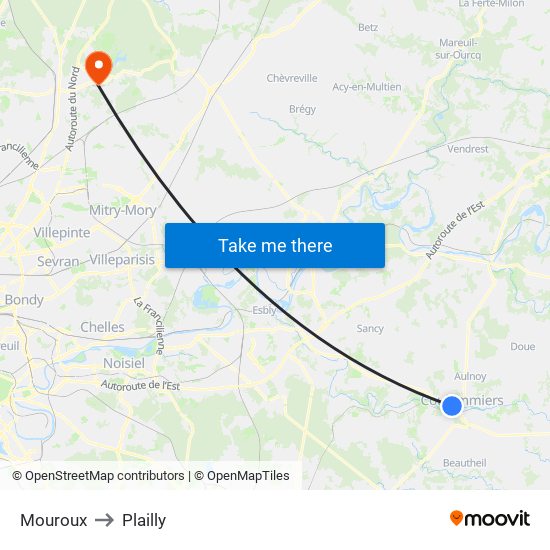 Mouroux to Plailly map