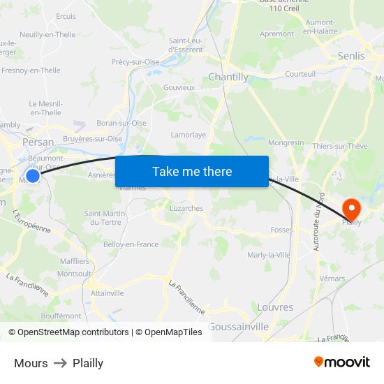 Mours to Plailly map