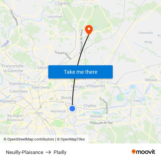 Neuilly-Plaisance to Plailly map