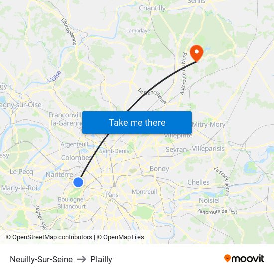 Neuilly-Sur-Seine to Plailly map