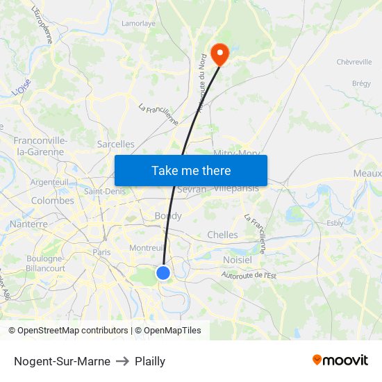 Nogent-Sur-Marne to Plailly map