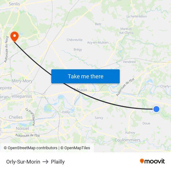 Orly-Sur-Morin to Plailly map