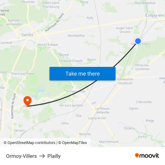 Ormoy-Villers to Plailly map