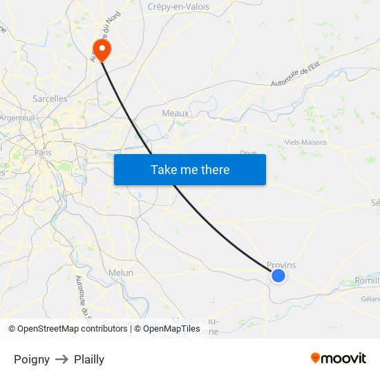 Poigny to Plailly map