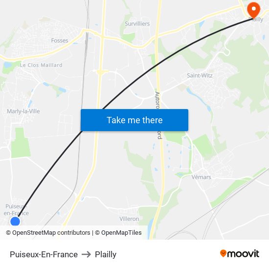 Puiseux-En-France to Plailly map