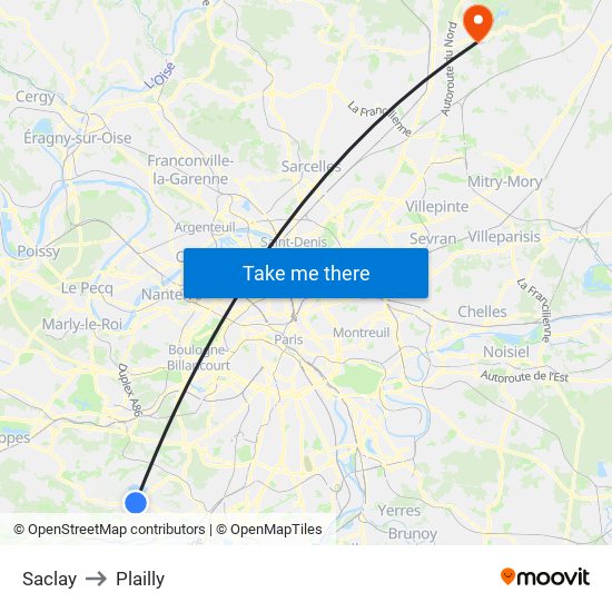 Saclay to Plailly map