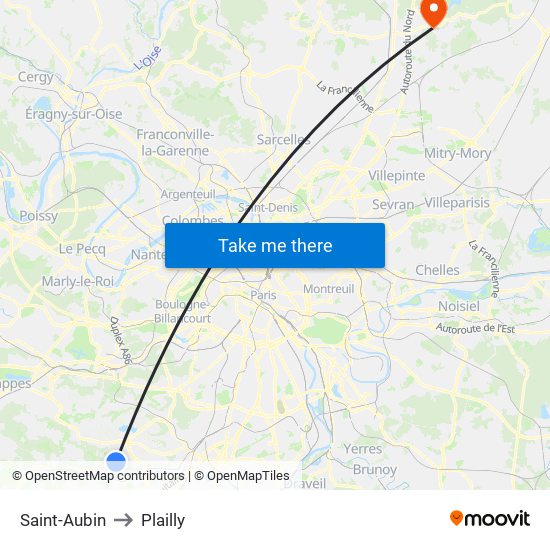 Saint-Aubin to Plailly map