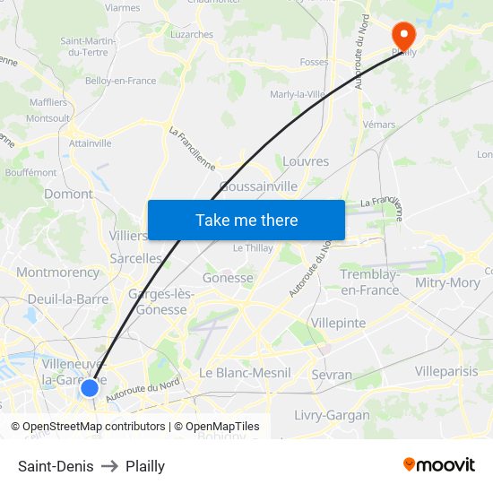 Saint-Denis to Plailly map