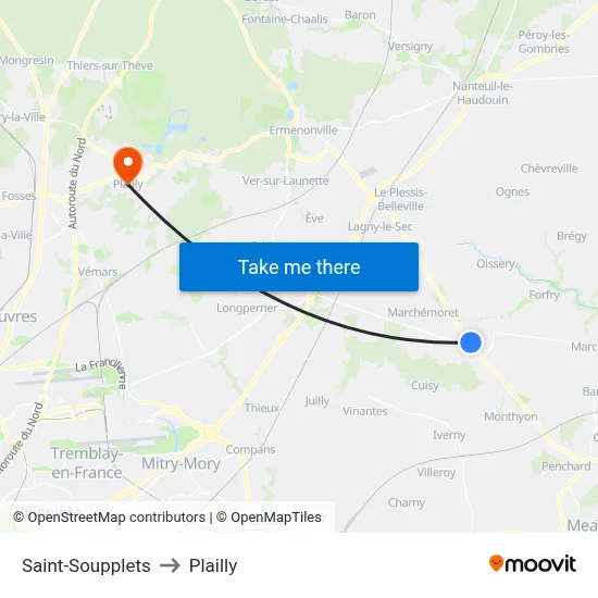 Saint-Soupplets to Plailly map