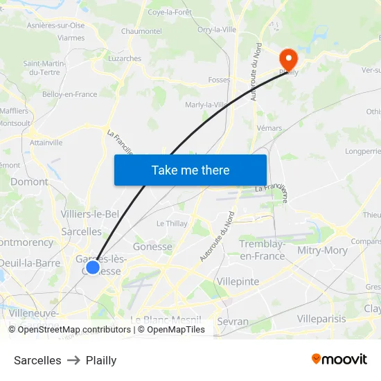 Sarcelles to Plailly map