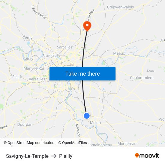 Savigny-Le-Temple to Plailly map