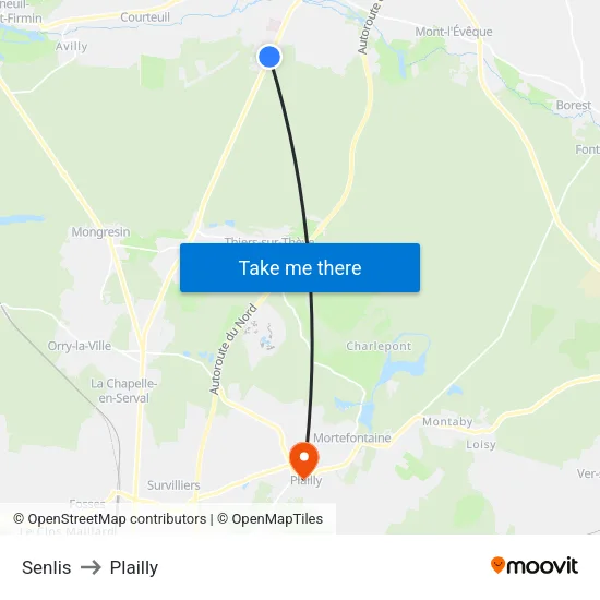 Senlis to Plailly map