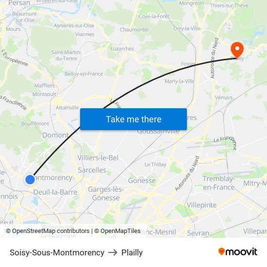 Soisy-Sous-Montmorency to Plailly map