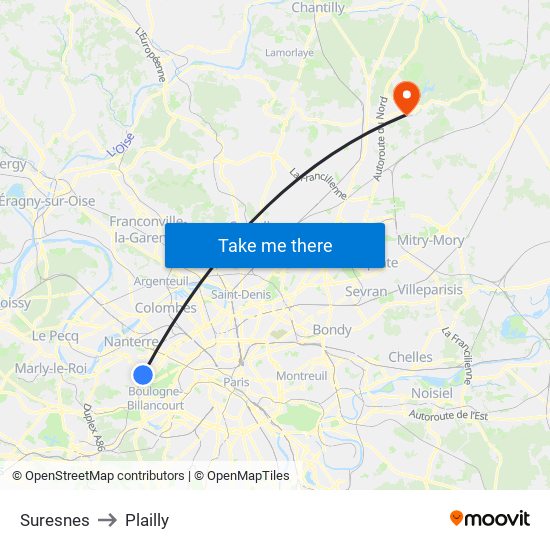 Suresnes to Plailly map